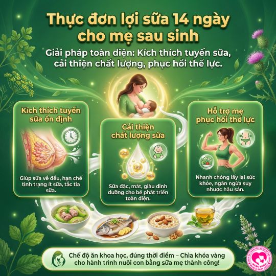 thực đơn lọi sữa 14 ngày cho mẹ sau ính